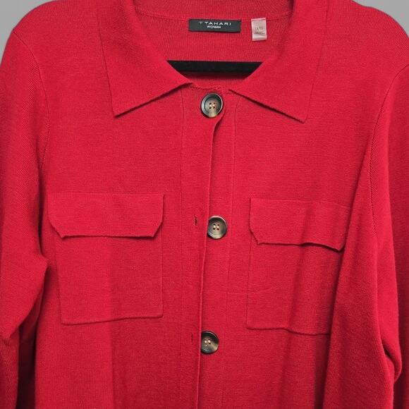 Tahari Women's Red Button-Front Cardigan Sweater Jacket – Size 1X - Picture 3 of 5